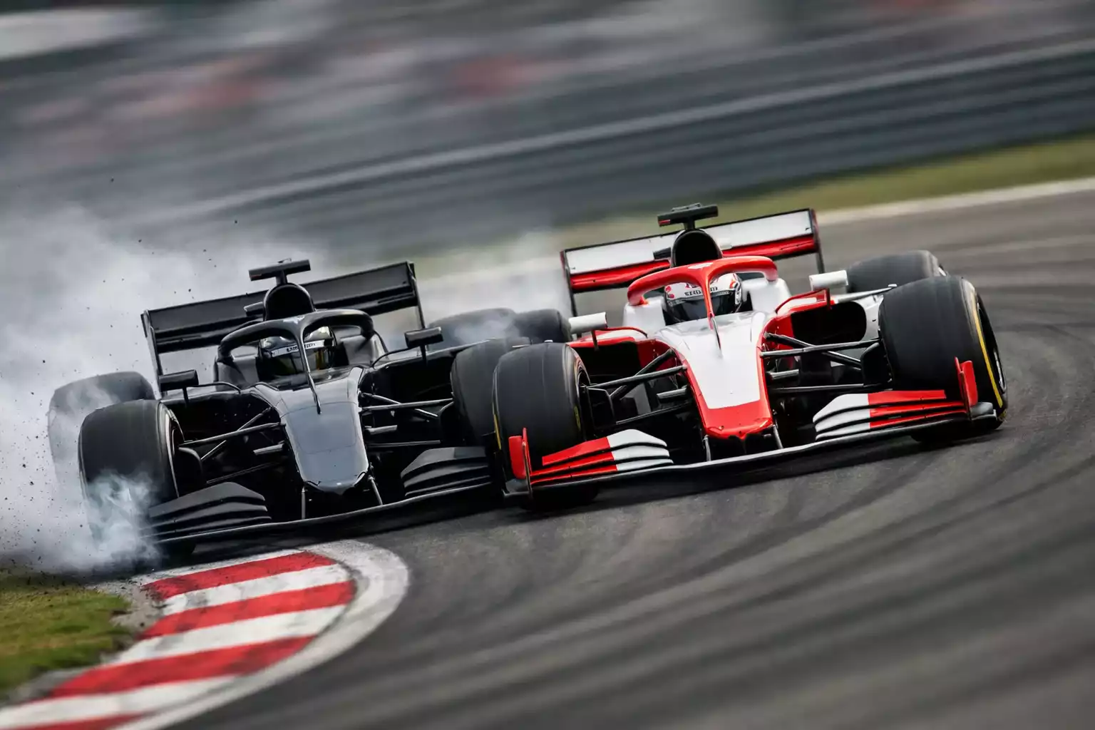 Formel 1 Sprint-Rennen mit Überholmanöver auf der Strecke