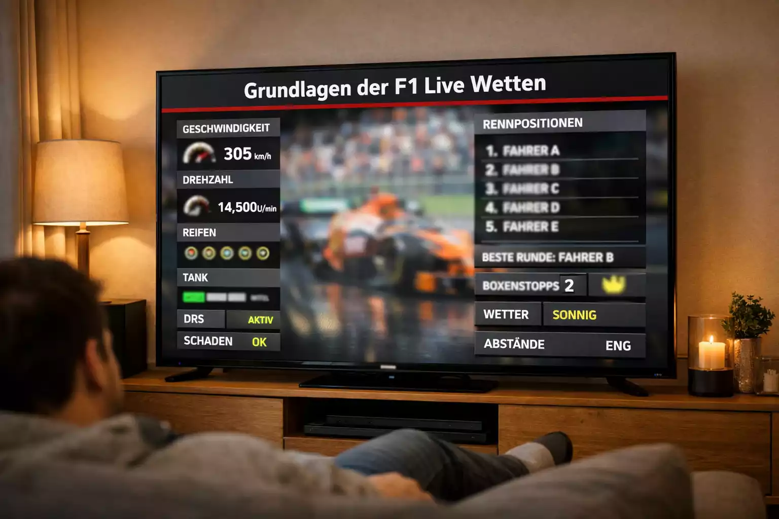 Live-Daten und Statistiken auf einem Monitor während eines Rennens