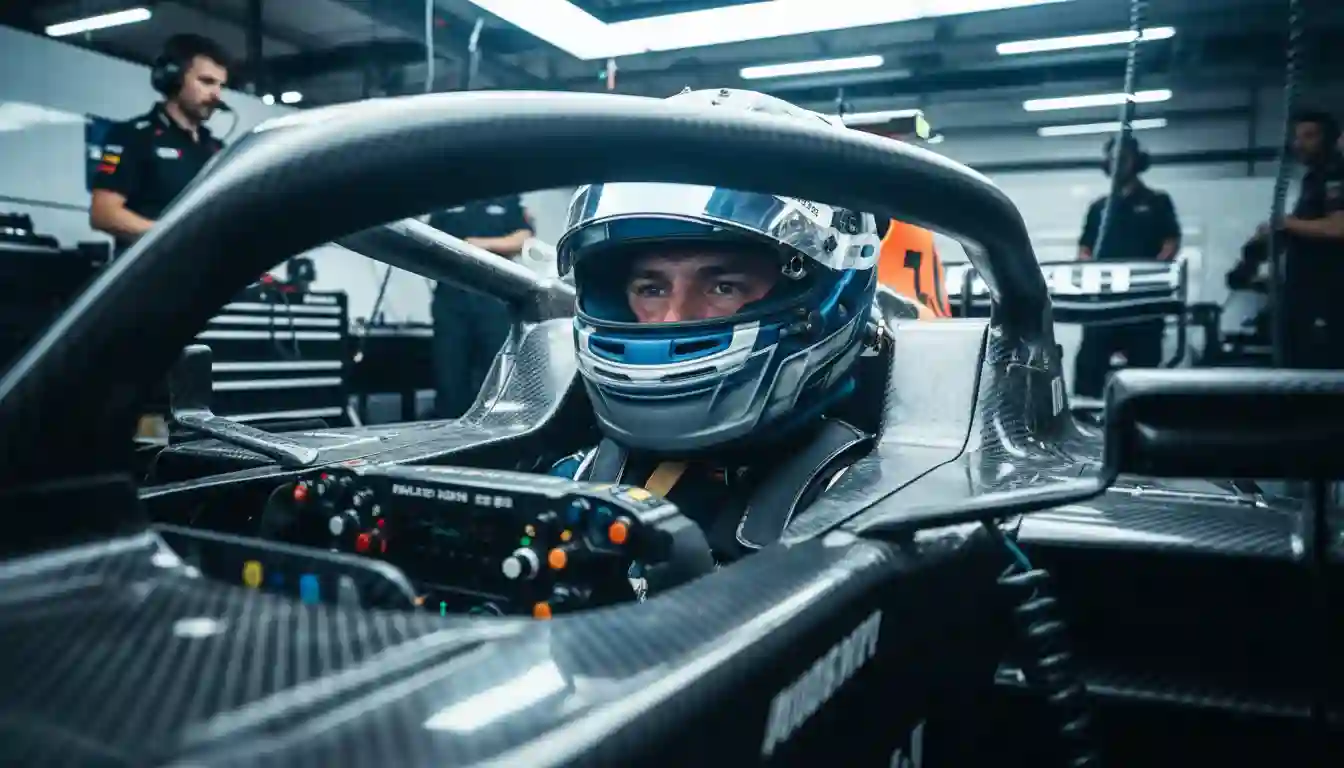 Formel-1-Fahrer im Cockpit mit Helm bereit für den Rennstart