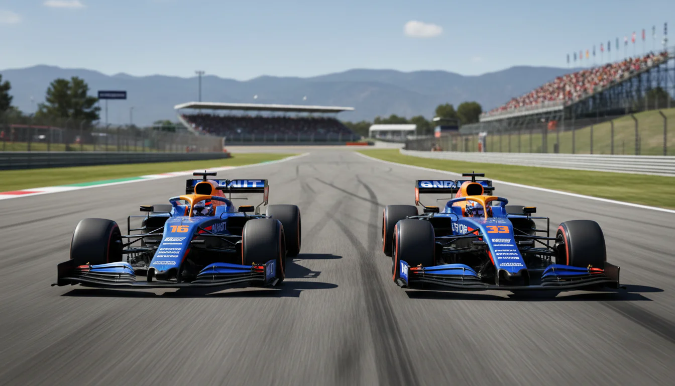 Zwei Formel-1-Teamkollegen fahren Seite an Seite auf der Rennstrecke