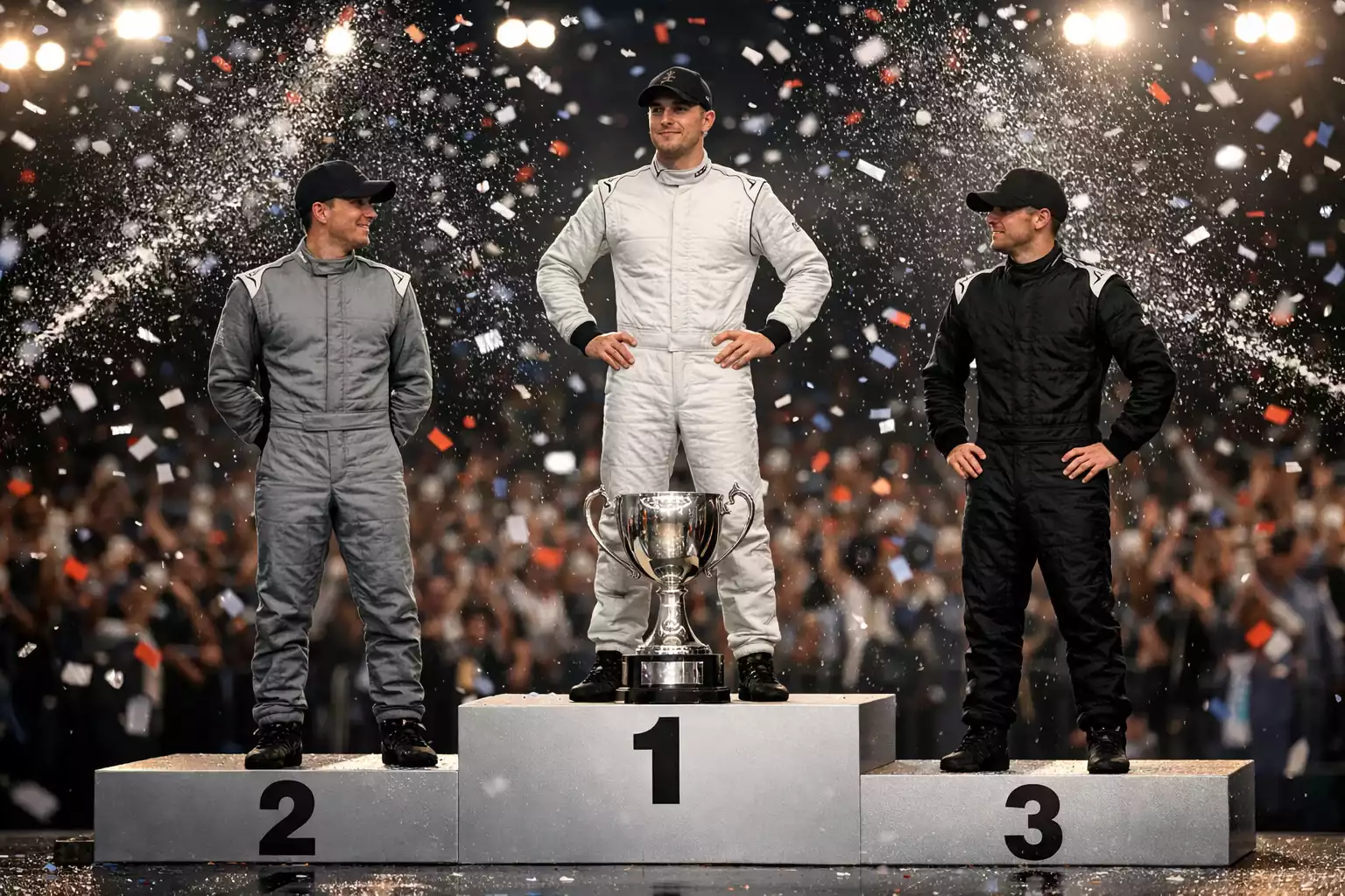 Formel 1 Siegerehrung mit Champagner auf dem Podium