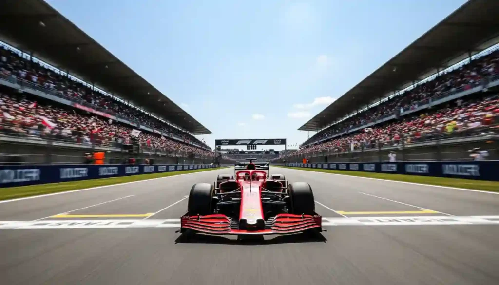 Formel-1-Rennatmosphäre mit Rennwagen auf der Startgeraden vor dem Rennen