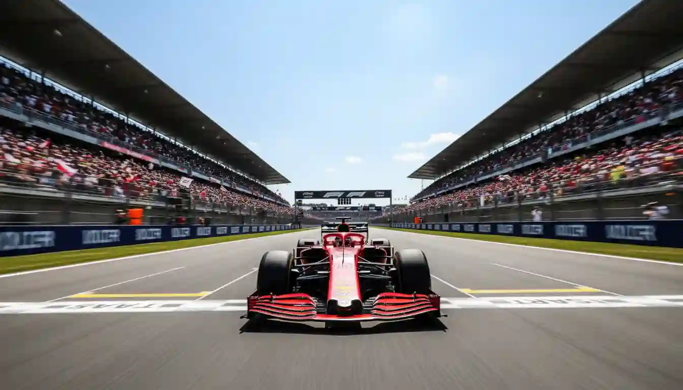 Formel-1-Rennatmosphäre mit Rennwagen auf der Startgeraden vor dem Rennen